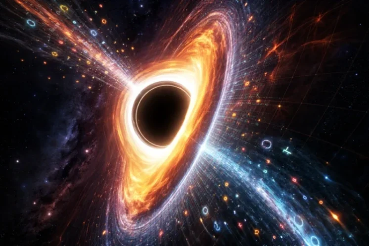 איור של חור שחור בחלל המדגים את אופק האירוע ופרדוקס המידע הקוונטי