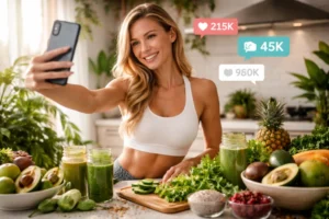 משפיענית רשת צעירה בפעולה