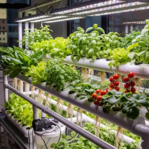 מערכת הידרופונית ביתית למתחילים עם צמחי בזיליקום וחסה בשיטת DWC