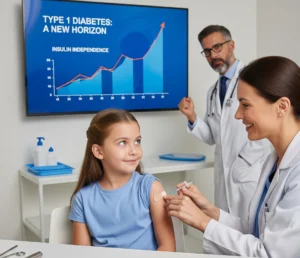 הדמייה של גרף התקדמות ריפוי סוכרת סוג 1 פריצת דרך תאי גזע והשתלת תאי בטא 2025