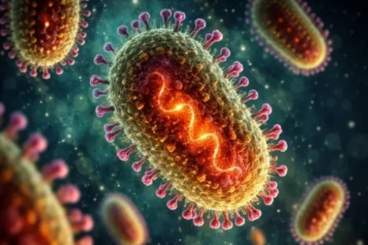 מבנה מיקרוסקופי של נגיף הניפה (Nipah Virus) עם מעטפת ה-RNA.