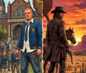 ג'ימי הופקינס מהמשחק BULLY לצד ג'ון מרסטון מהמשחק RDR